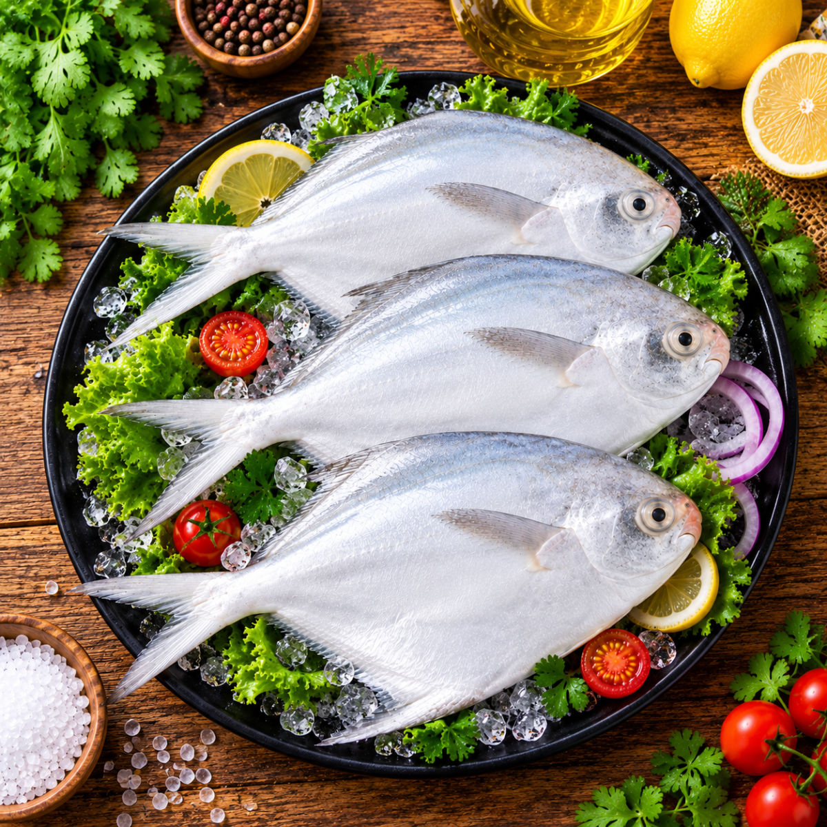 Medium White Pomfret Fish (Vellai Vaval) (3 to 4 Pcs / KG)