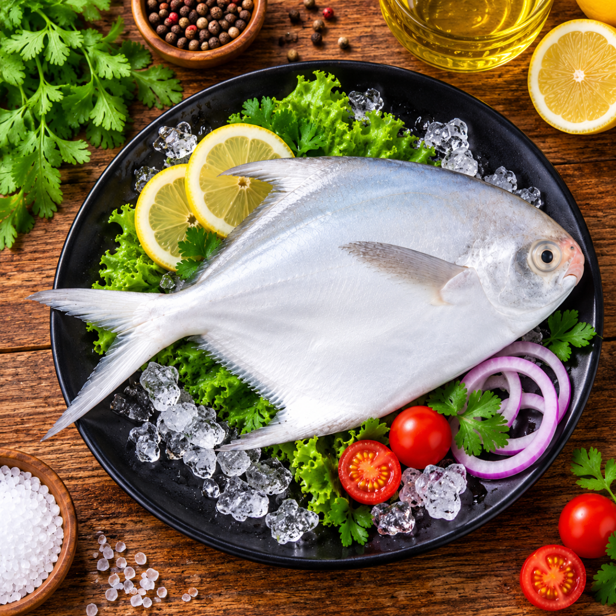 Ultra Big White Pomfret Fish (Vellai Vaval) (1 Pc / KG)